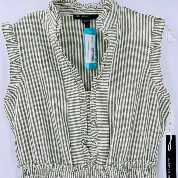 MAGGY LONDON BROOKE RUFFLE NECK MAXI DRESS OLIVE SIZE 6 - Picture 5 of 10